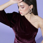 Women Deep Solid One-Shoulder Dress