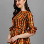 Yellow & Brown Printed Waist Top